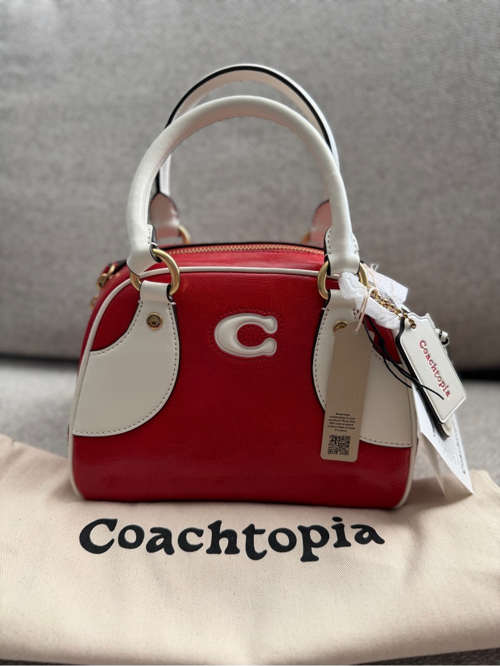 Coachtopia Bowling Bag Red/White | NWT | Crossbody Satchel | Dust Bag Included - Picture 1 of 9